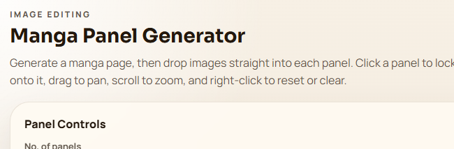Close-up of the Manga Panel Generator controls